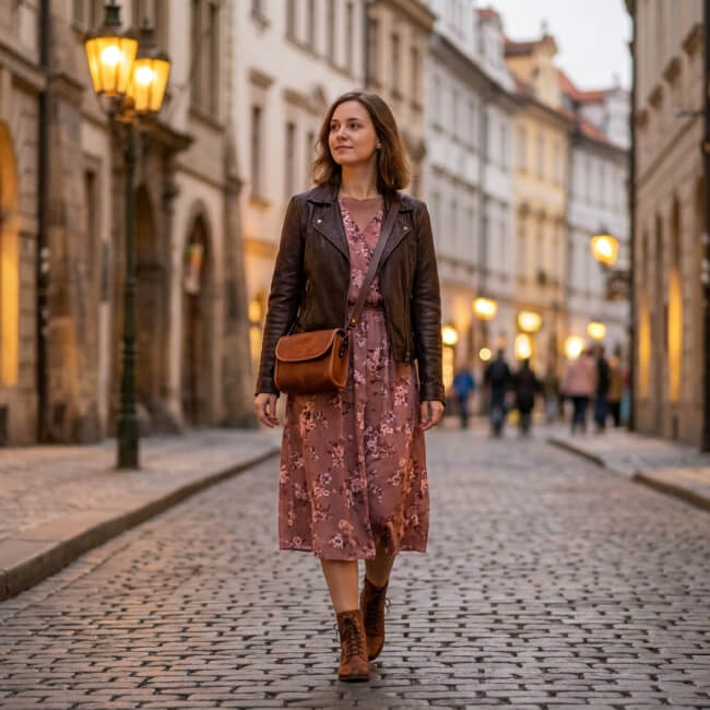 Feminine Street Style — The Leather Crossbody Bag That Fits the Evening Without Trying